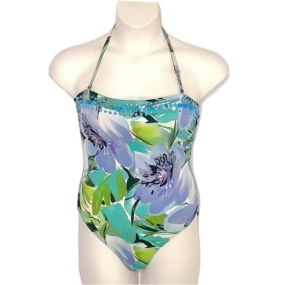 Newport News Swimsuit SZ 10 One Piece Embellished - Picture 1 of 5